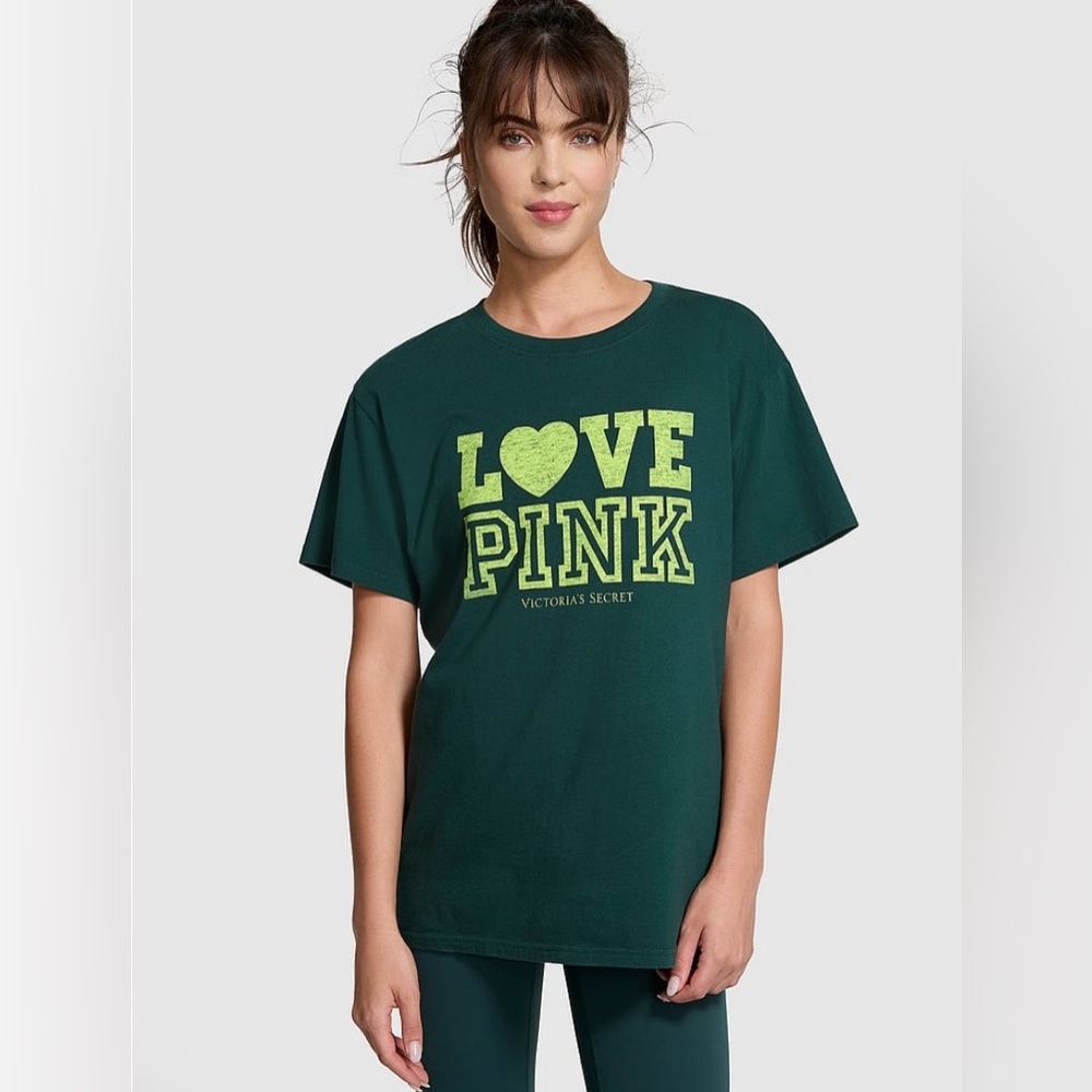 PINK Victoria’s Secret Limited Edition Campus Cotton Tee Deep Forest- NWT
